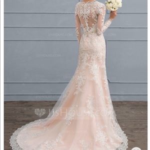Blush Illusion Lace Long-Sleeve Wedding Dress